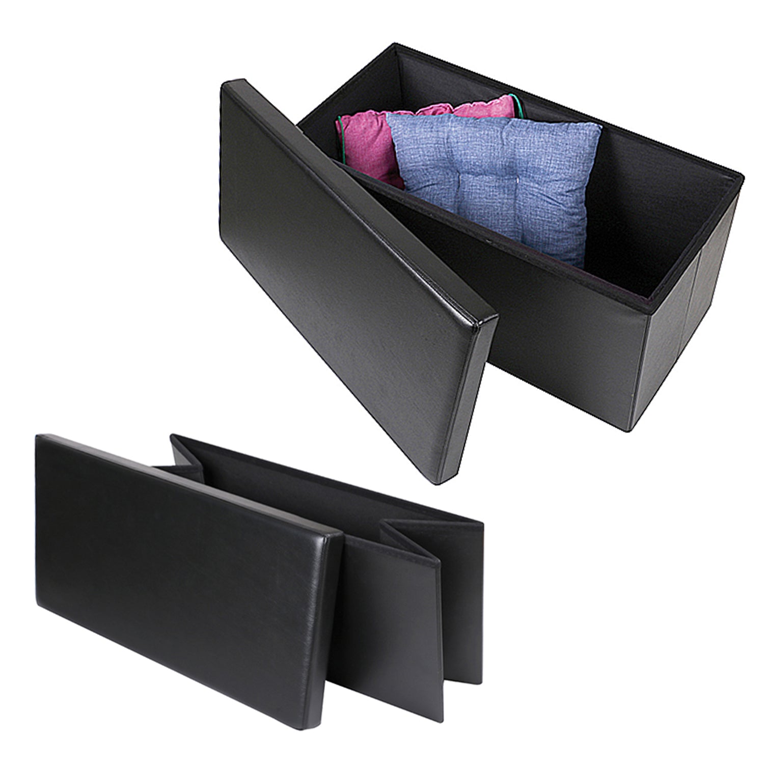 Black Leather Foldable Storage Ottoman