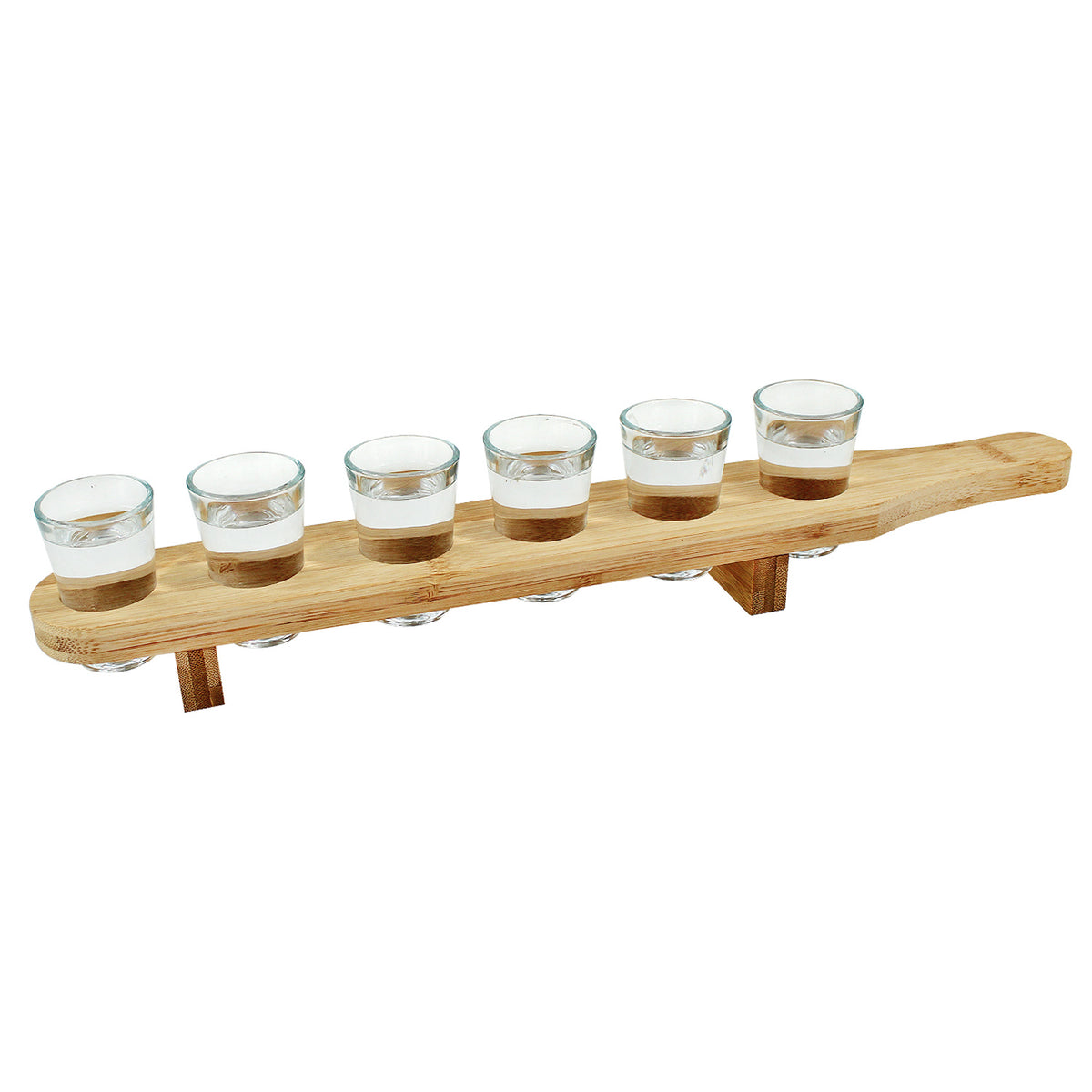 Set of 6 Shot Glasses with Wooden Serving Tray Paddle