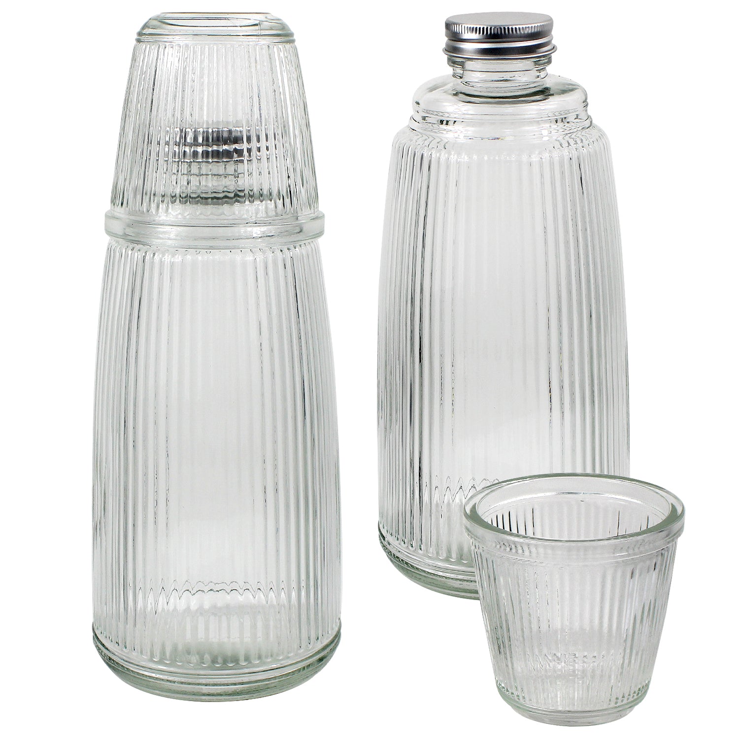 Bedside Water Carafe Set with 1L Glass Bottle and Drinking Glass