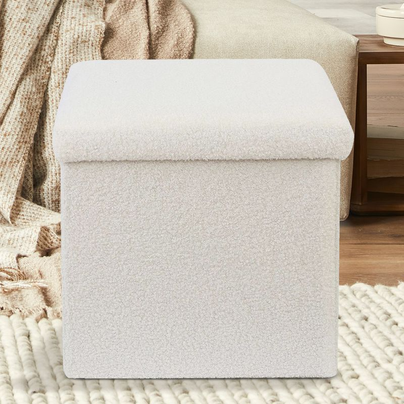 White Teddy Boucle Storage Footstool