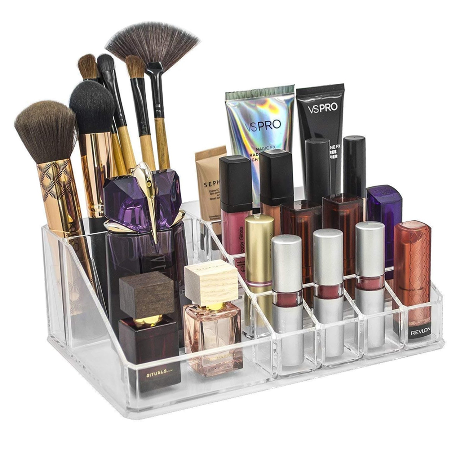 Clear Acrylic Makeup Cosmetic Organiser with 16 Compartments