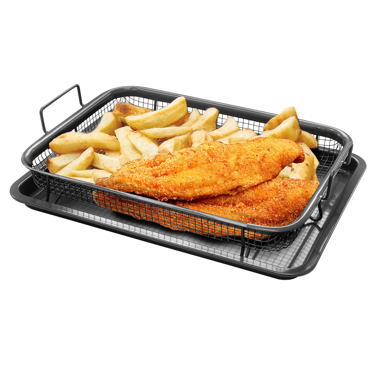 2 Piece Air Fryer Crisper Tray with Oven Tray & Elevated Mesh Crisping Basket