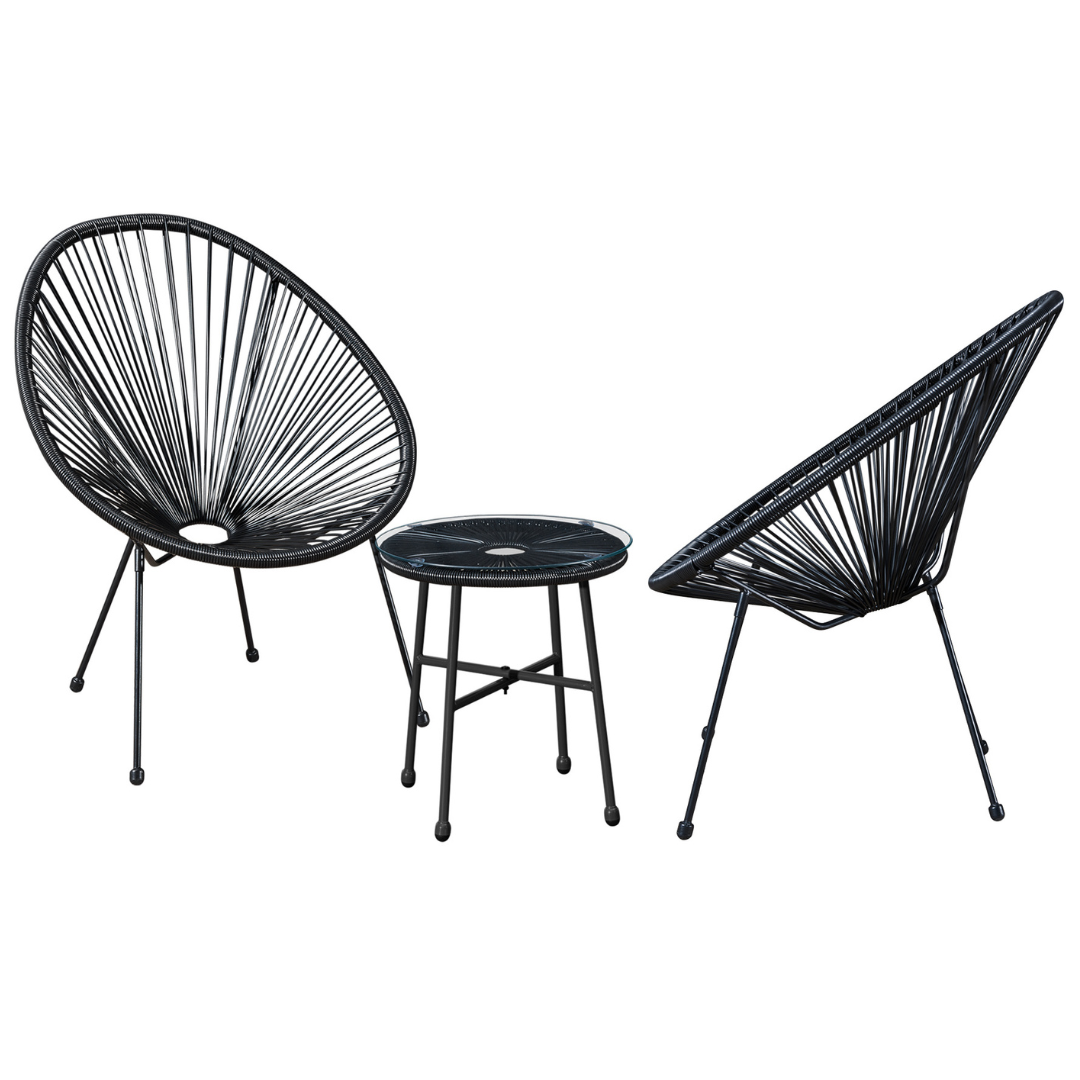 Black 3 Piece Acapulco String Garden Chair & Table Furniture Set