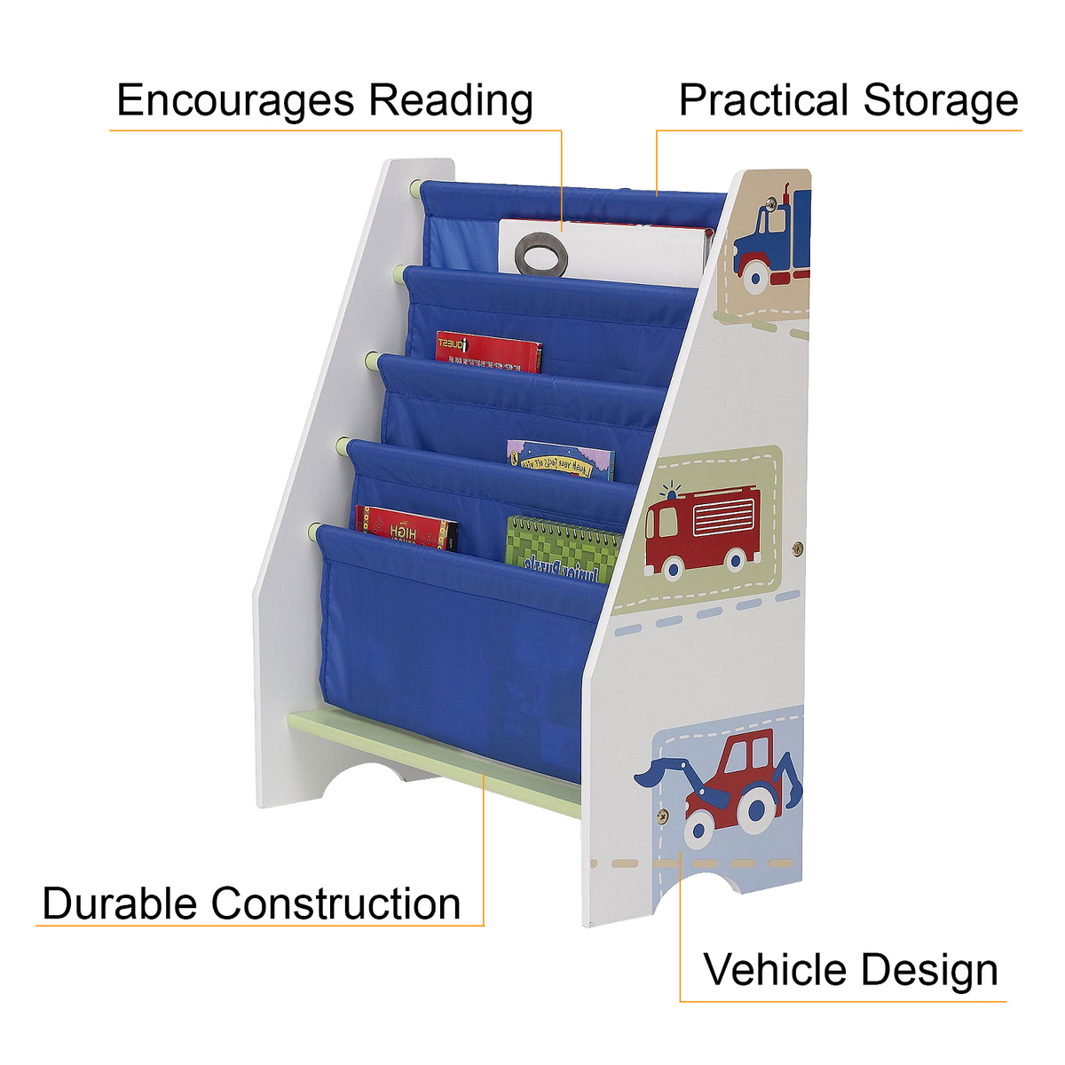 Vehicles Cars Blue Freestanding Sling Bookcase