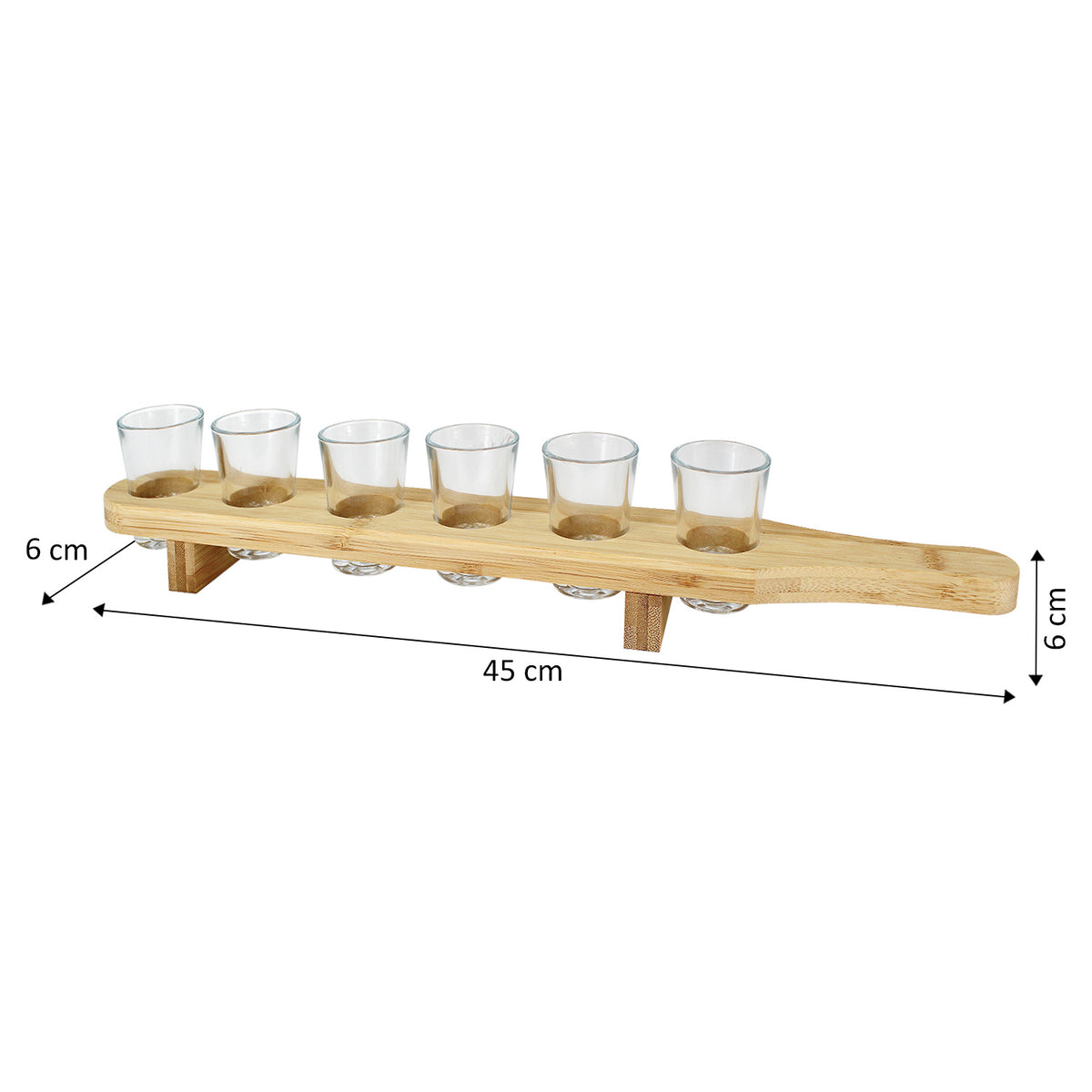 Set of 6 Shot Glasses with Wooden Serving Tray Paddle