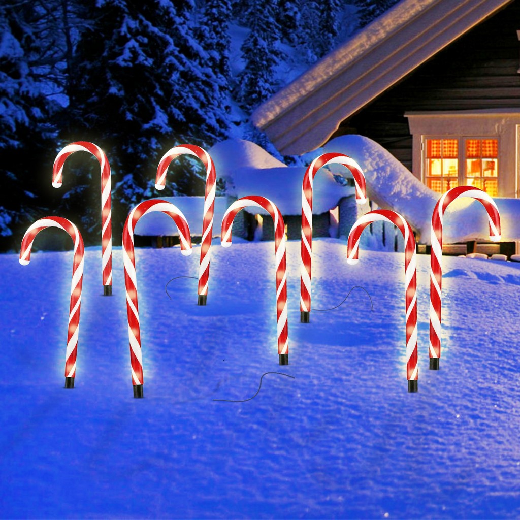 8PC LED Light-Up Candy Cane Ground Lamp Set