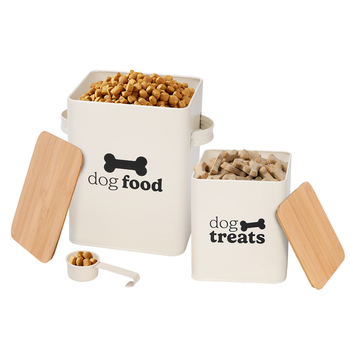 Set of 2 Dog Food Storage Tins with Scoop