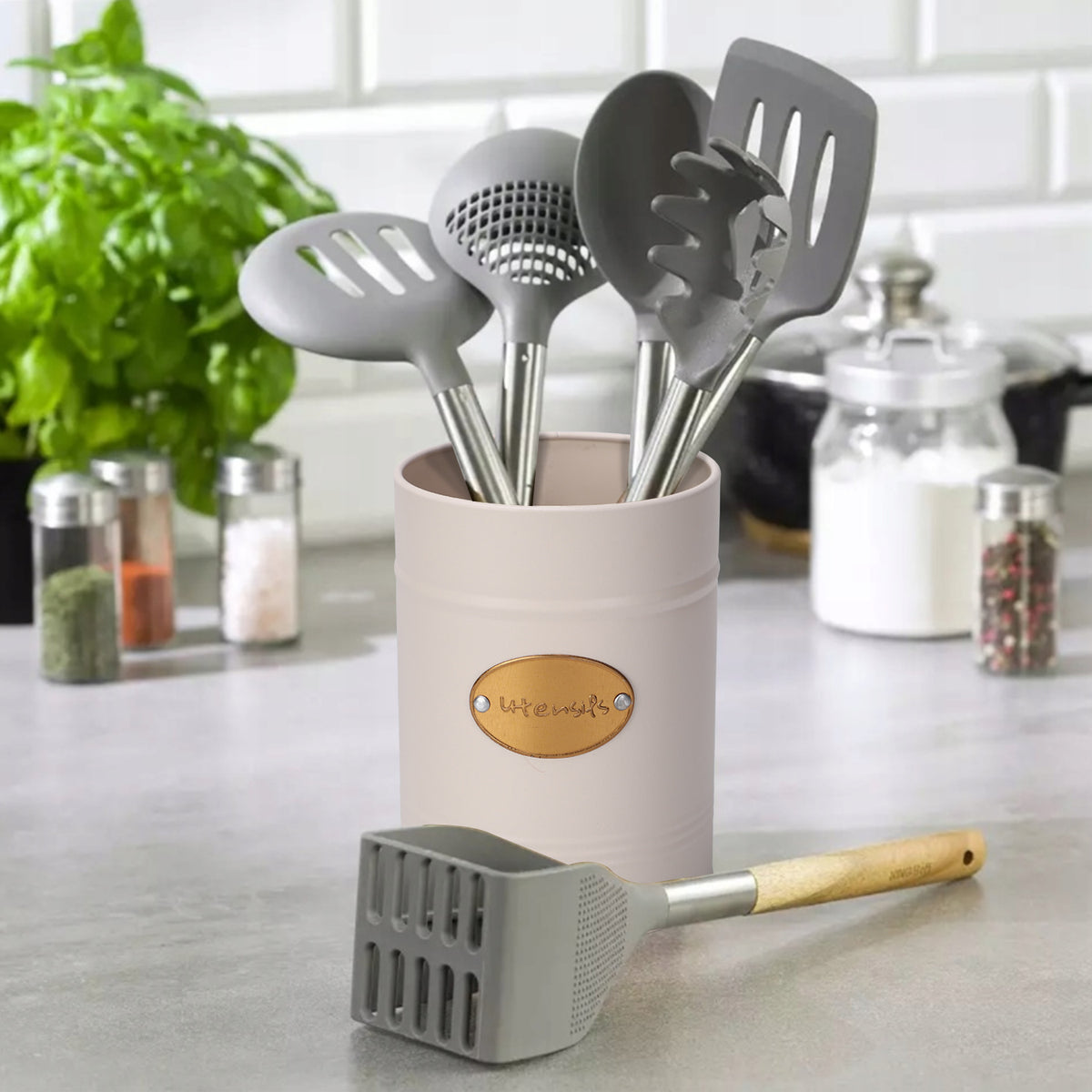 Cream Kitchen Utensil Holder