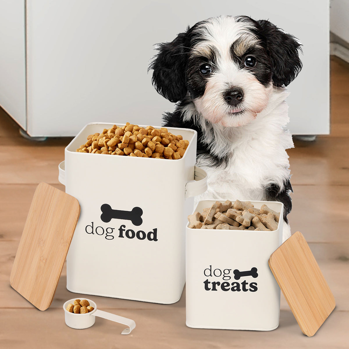 Set of 2 Dog Food Storage Tins with Scoop