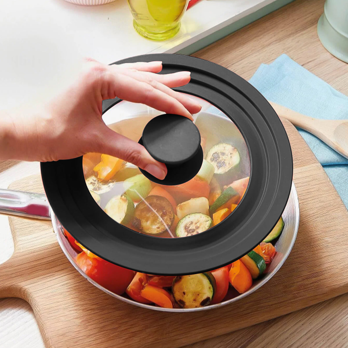 Universal Silicone Tempered Glass Lid for Pots & Pans