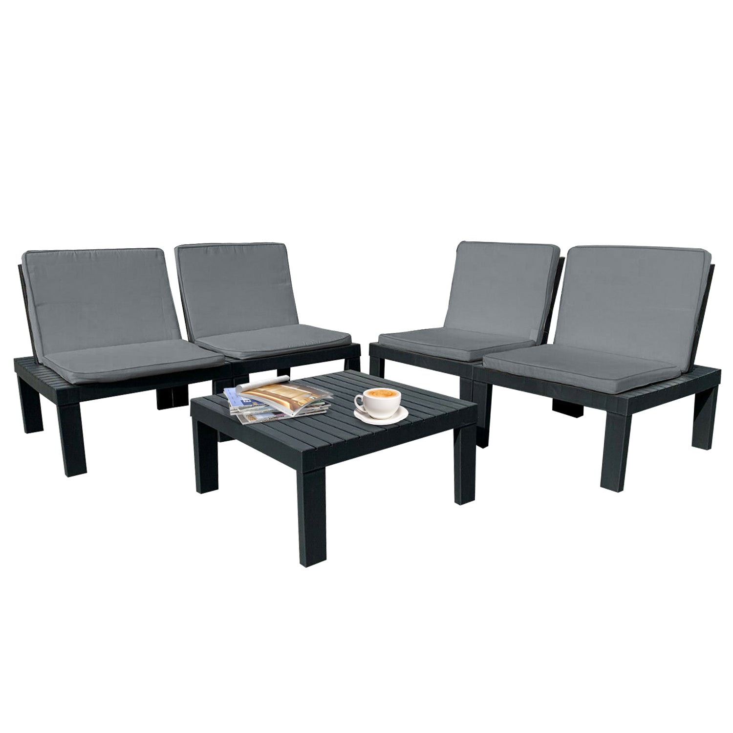 5 Piece Rattan Garden Furniture Set with Cushions