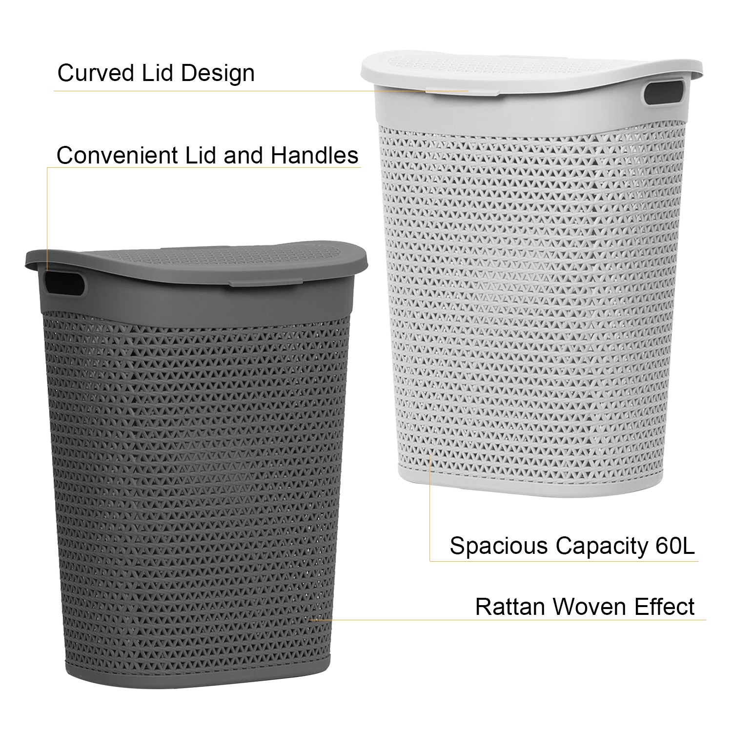 60 Litre Laundry Storage Basket with Lid & Handles