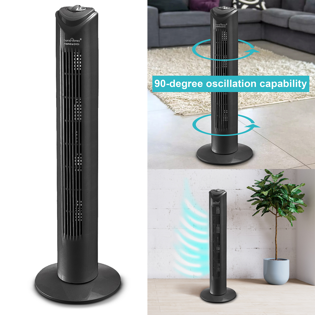 32'' Black Oscillating Tower Fan