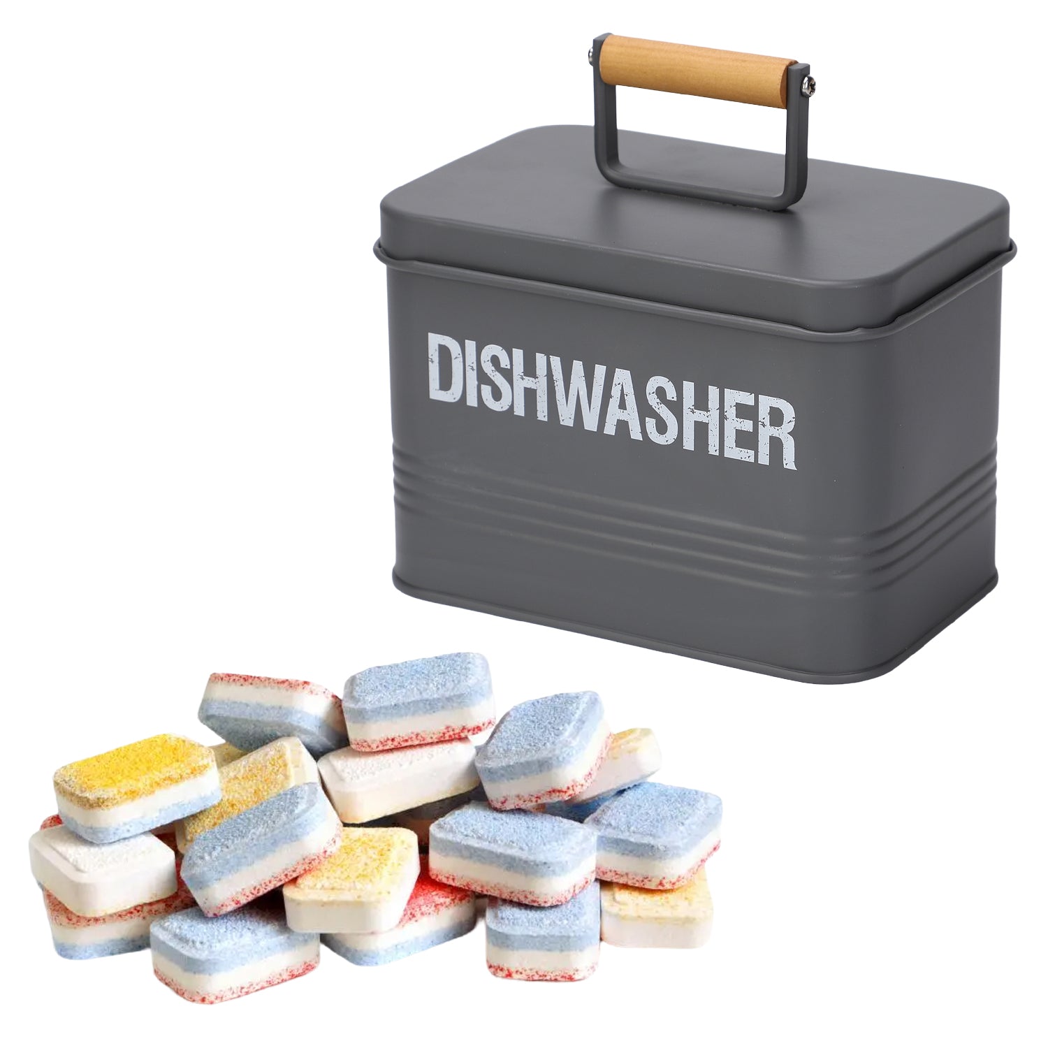 Grey Dishwasher Tablet Storage Tin