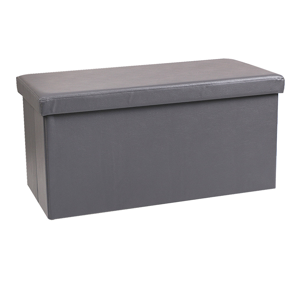 Dark Grey Leather Foldable Storage Ottoman