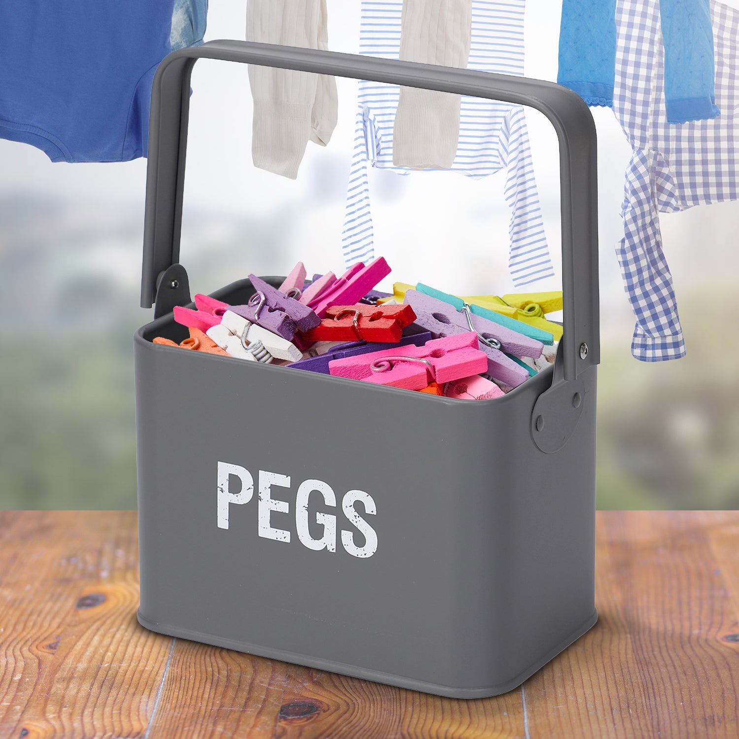 Grey Peg Storage Tin with Handle