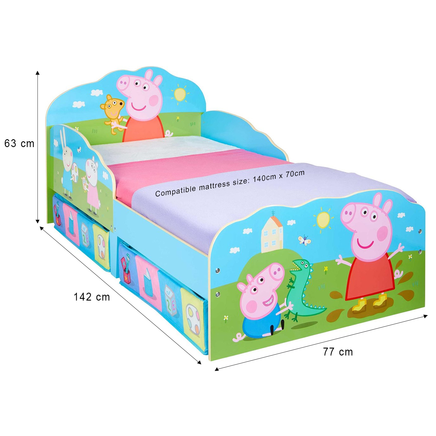 Peppa Pig & George Toddler Bed with Storage Drawers