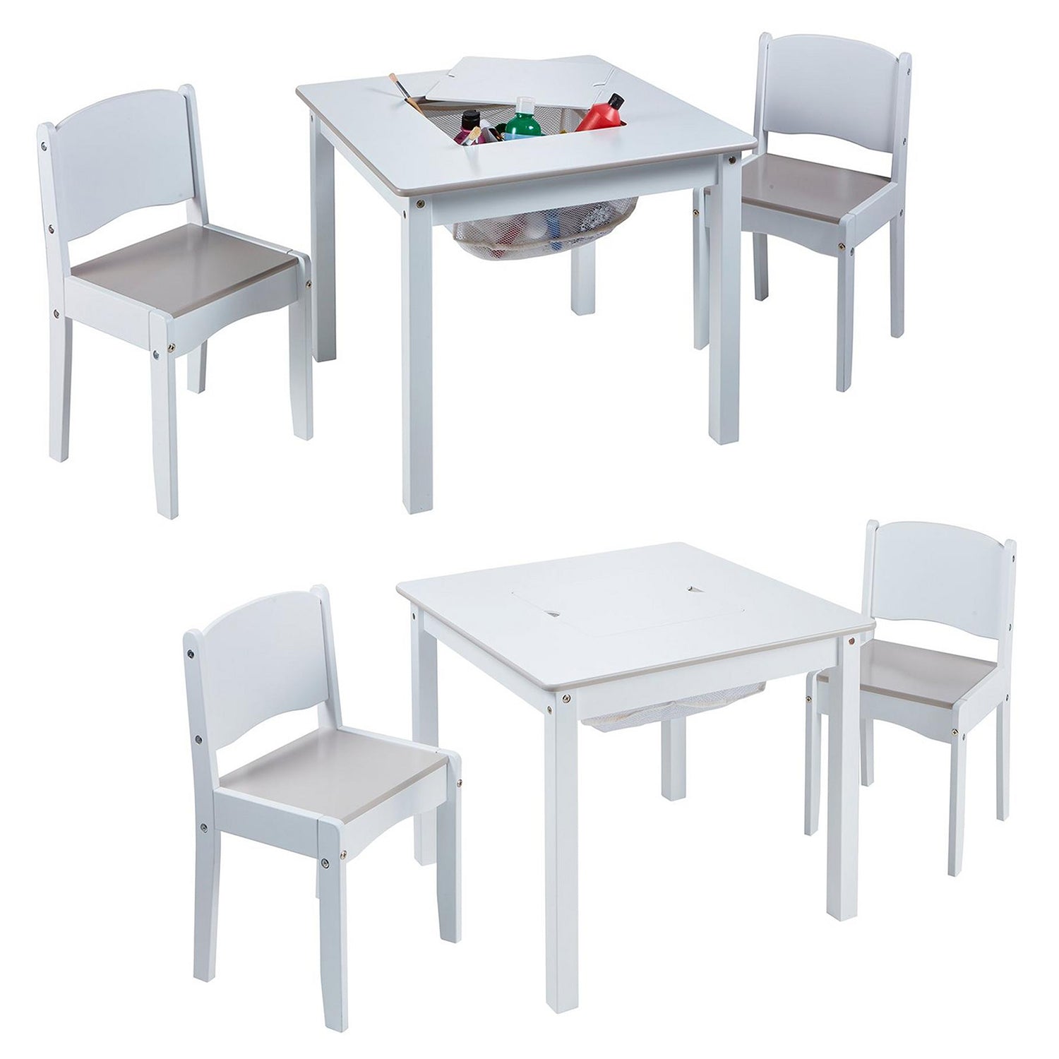 Kids White Craft Table with Storage and 2 Chairs Set