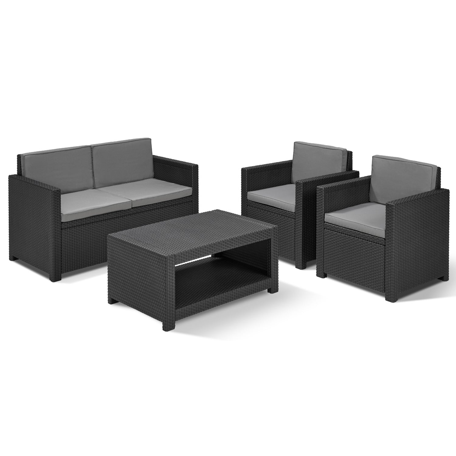 Keter Monaco 4 Seat Rattan Outdoor Grey Sofa Set With Table