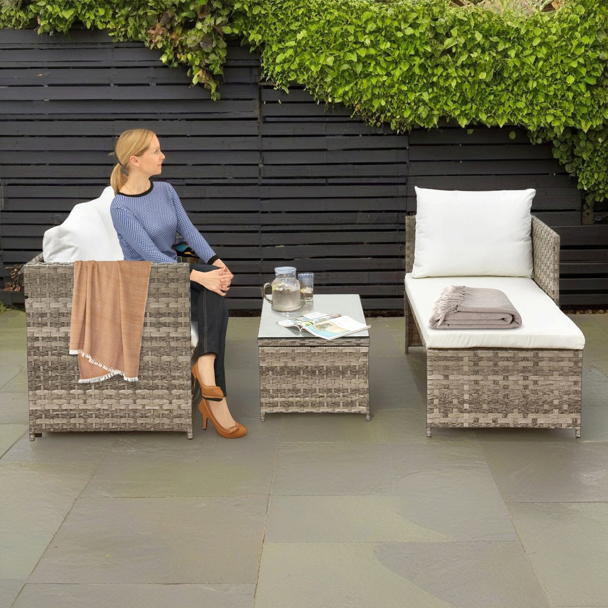 Florence Beige & Cream Outdoor Corner Sofa Set with Table