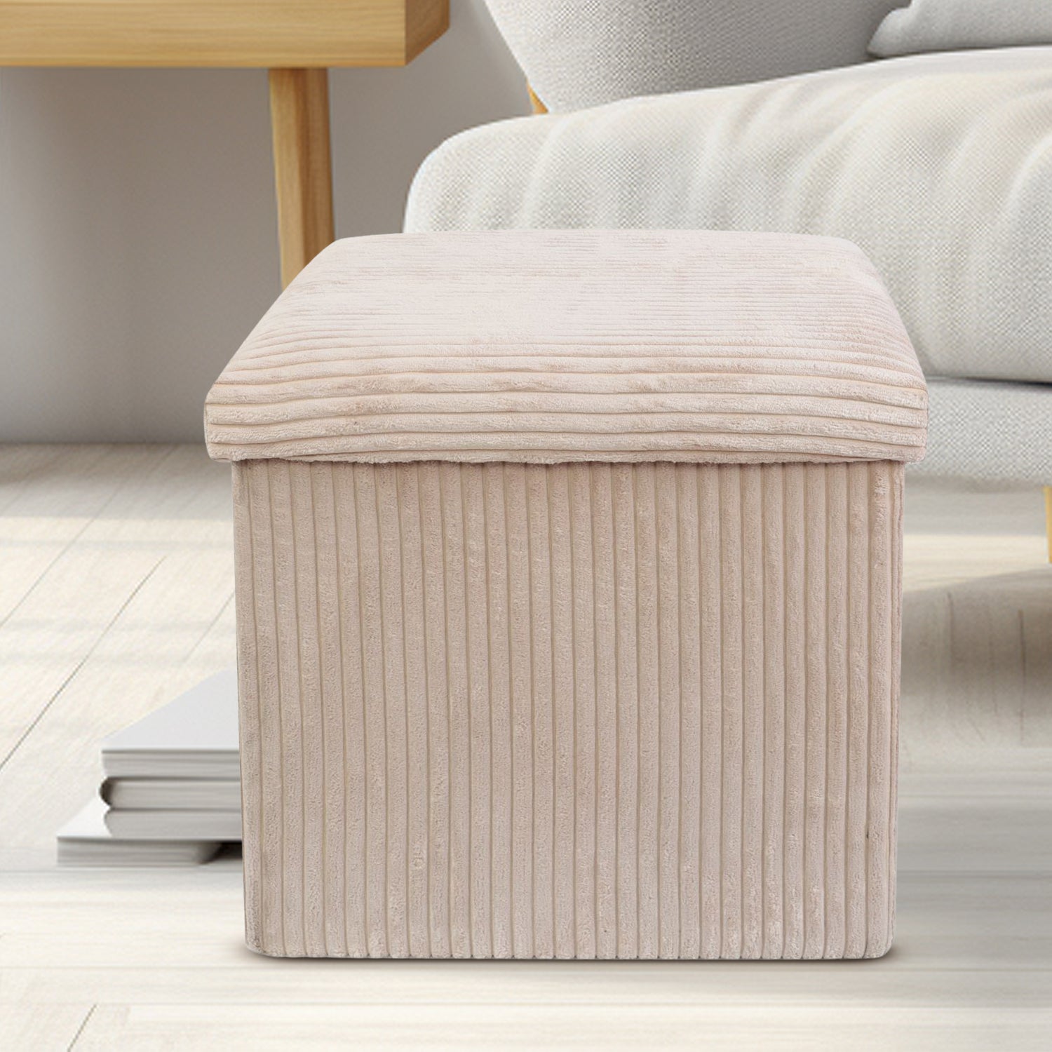 Cream Corduroy Storage Footstool