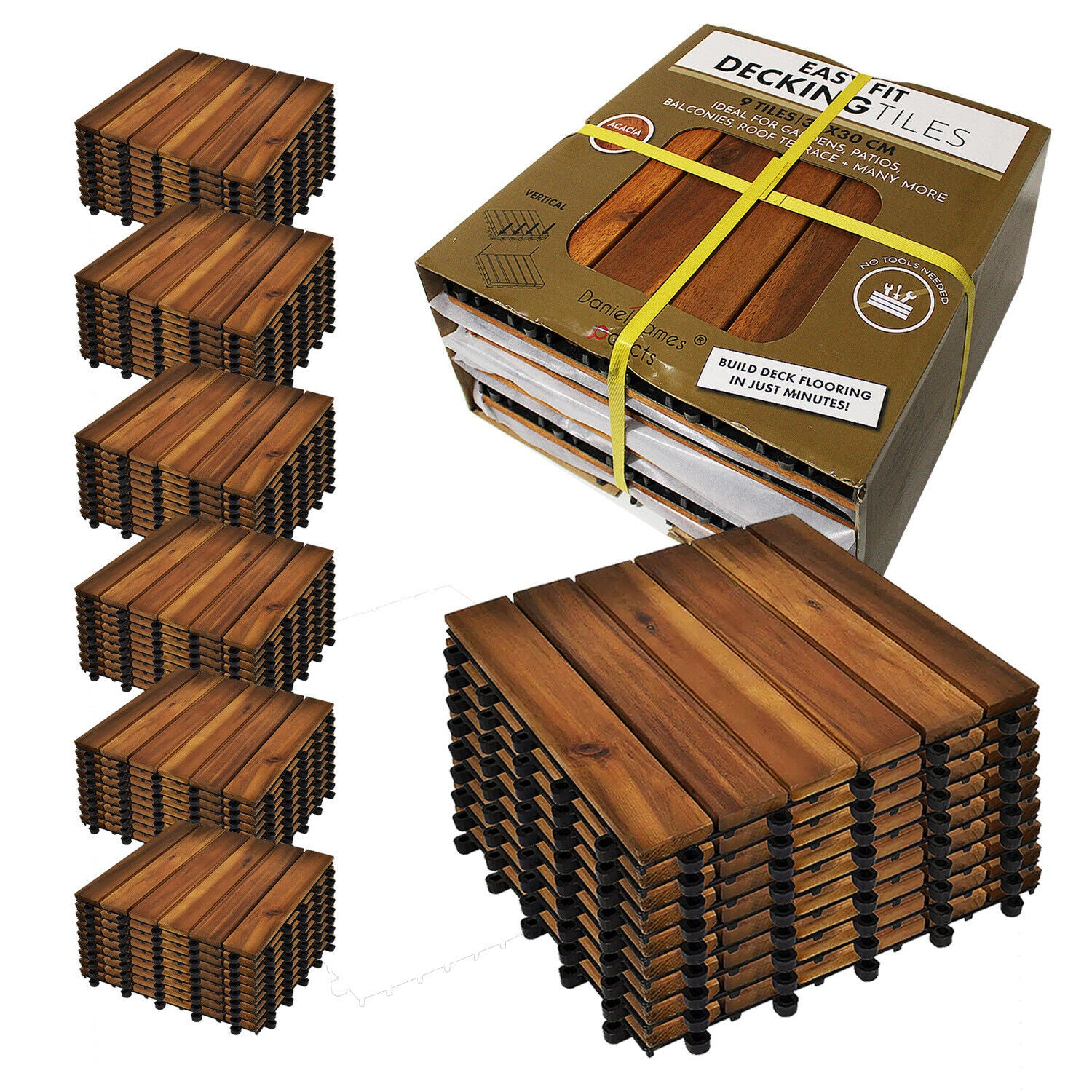 Acacia Wood Interlocking Vertical Decking Tiles - Choose Your Quantity