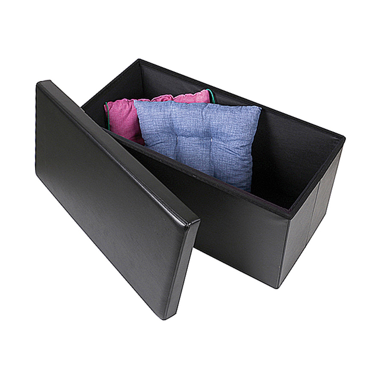 Black Leather Foldable Storage Ottoman