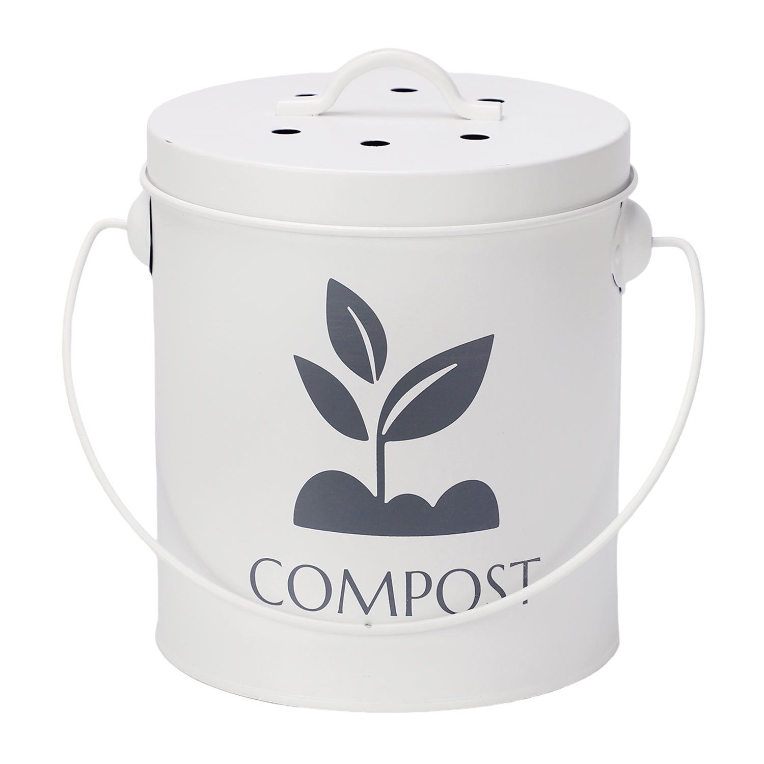 White Kitchen Compost Bin With Lid & Handle