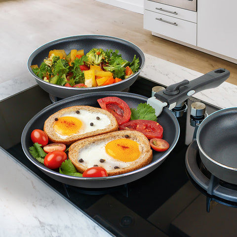 3 Piece Non Stick Frying Pan Set with Detachable Handle