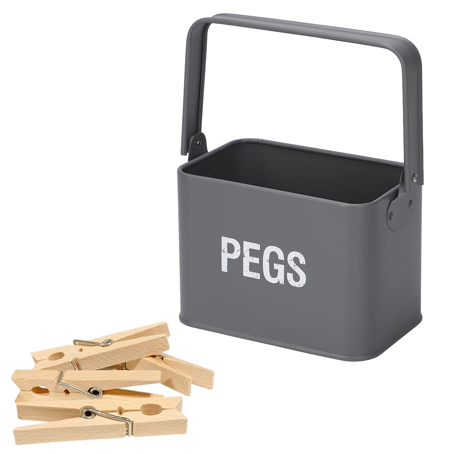 Grey Peg Storage Tin with Handle