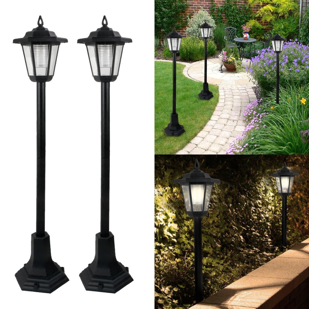 Set of 2 Solar Lamp Post Garden Lights