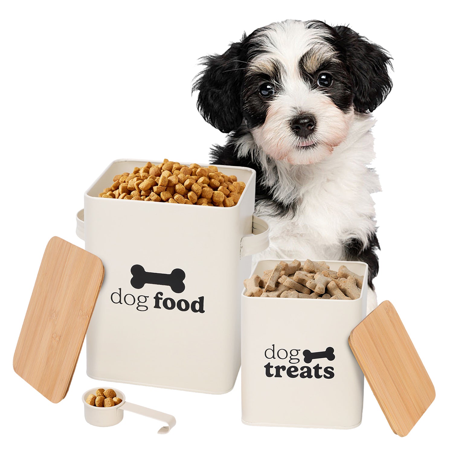 Set of 2 Dog Food Storage Tins with Scoop