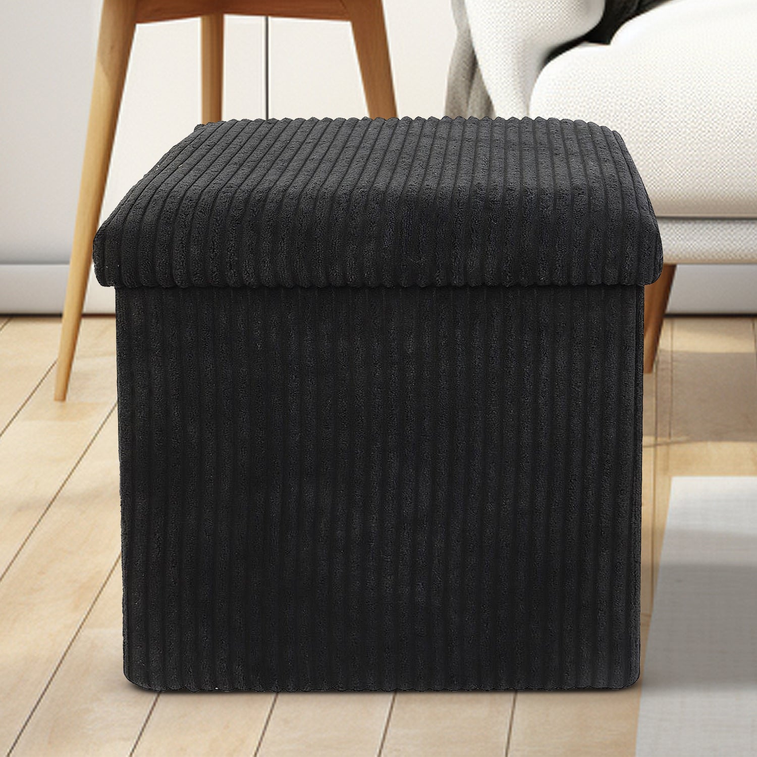 Black Corduroy Storage Footstool