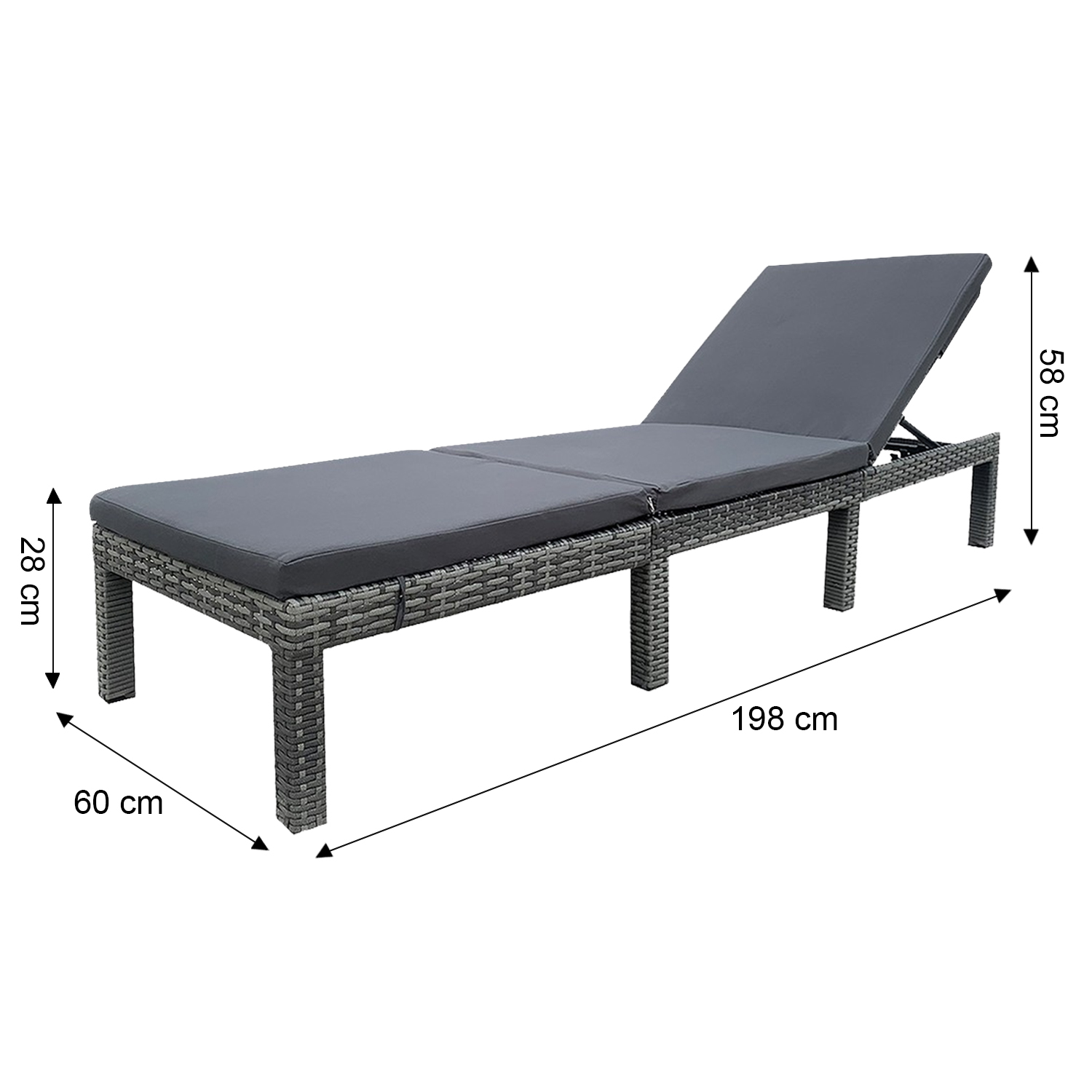 Rattan Effect Plastic Grey Sun Lounger With Cushions