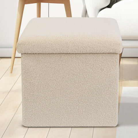 Cream Teddy Boucle Storage Footstool