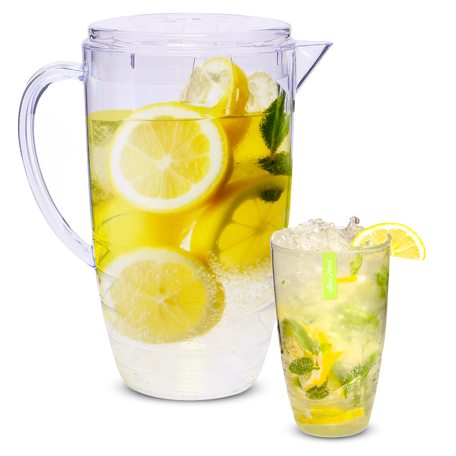 2 Litre Clear Plastic Swirl Drinks Pitcher Jug with Matching Cups