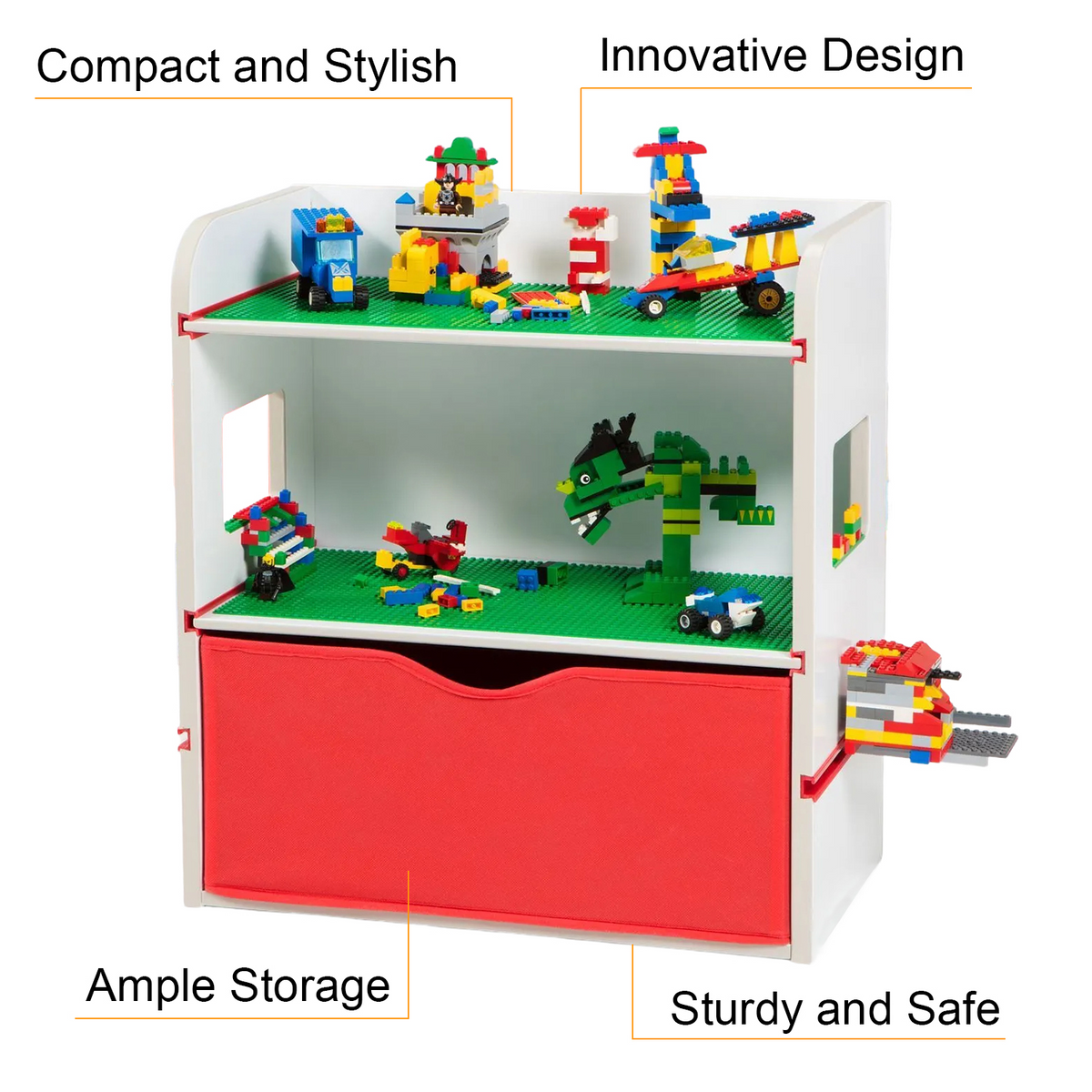 Room 2 Build Bookshelf Bedside Storage Unit with Building Brick Boards