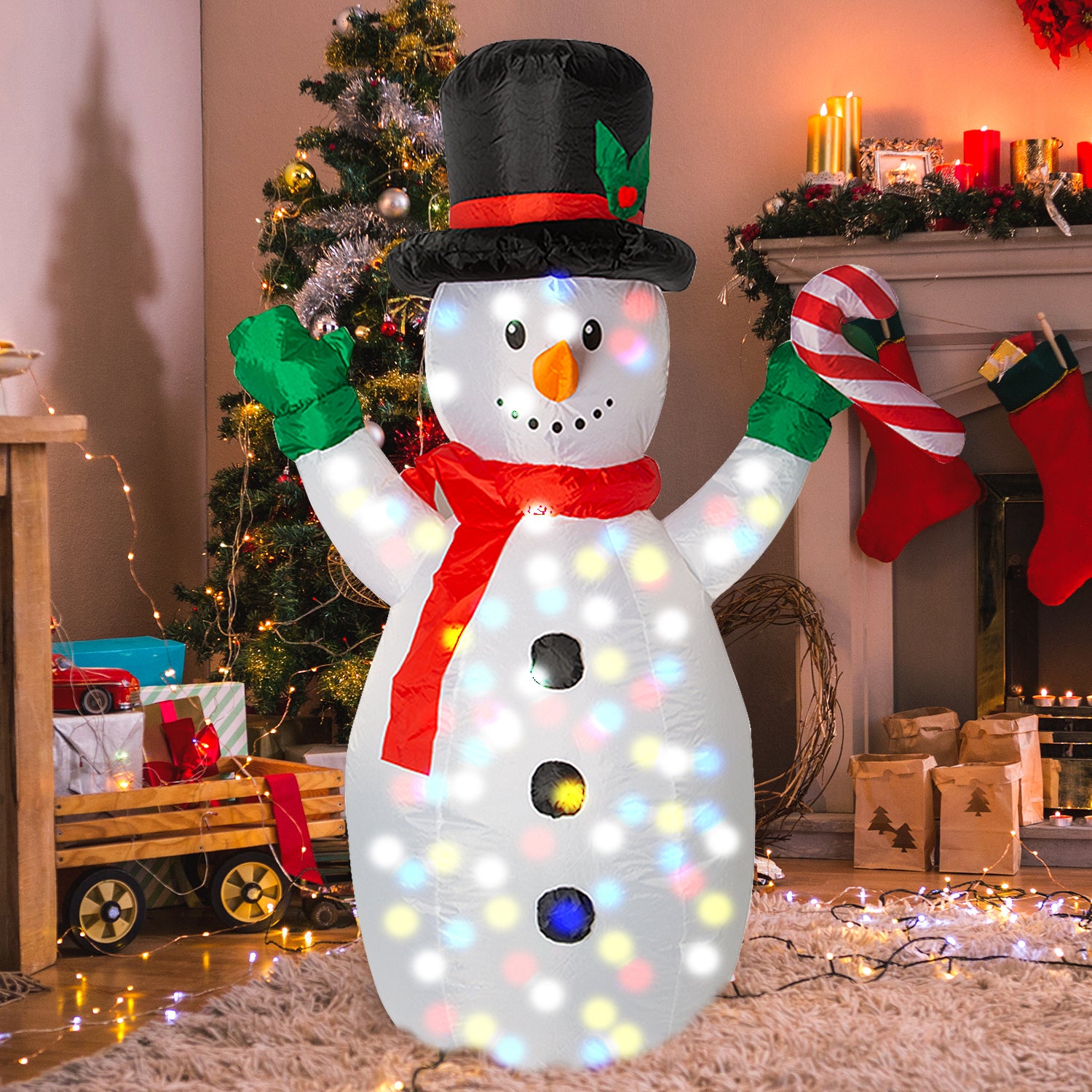 1.5m Inflatable Snowman With Disco Lights