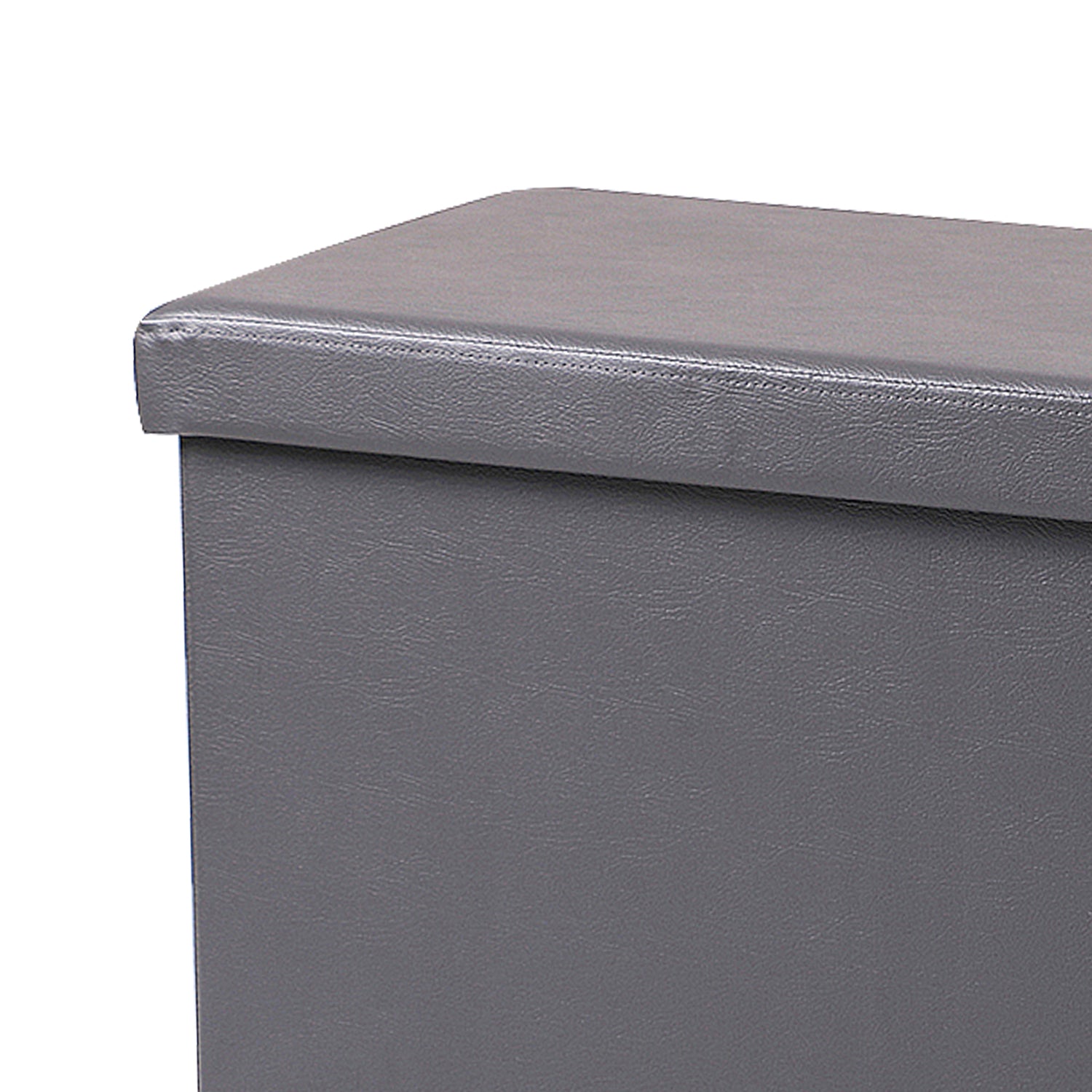 Dark Grey Leather Foldable Storage Ottoman