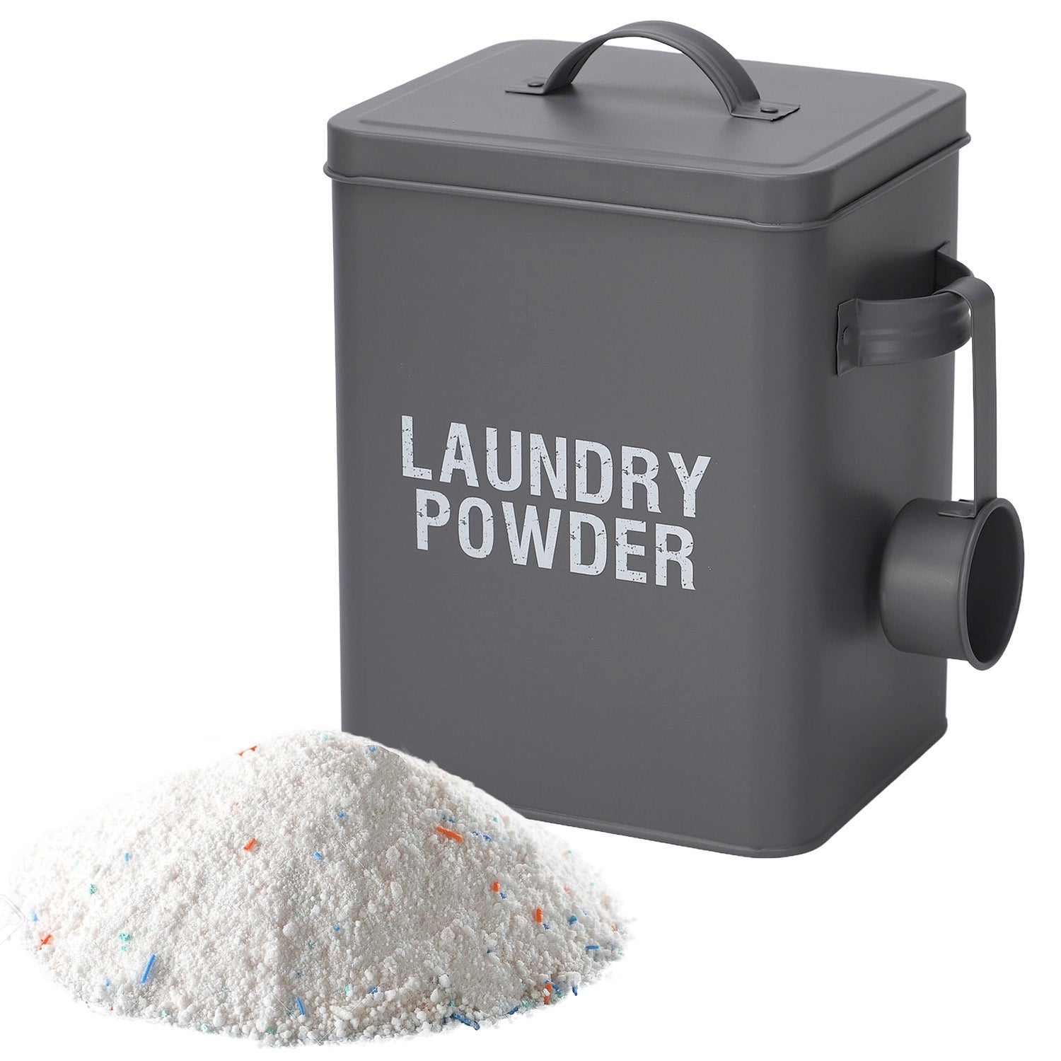 Grey Laundry Powder Storage Box with Scoop