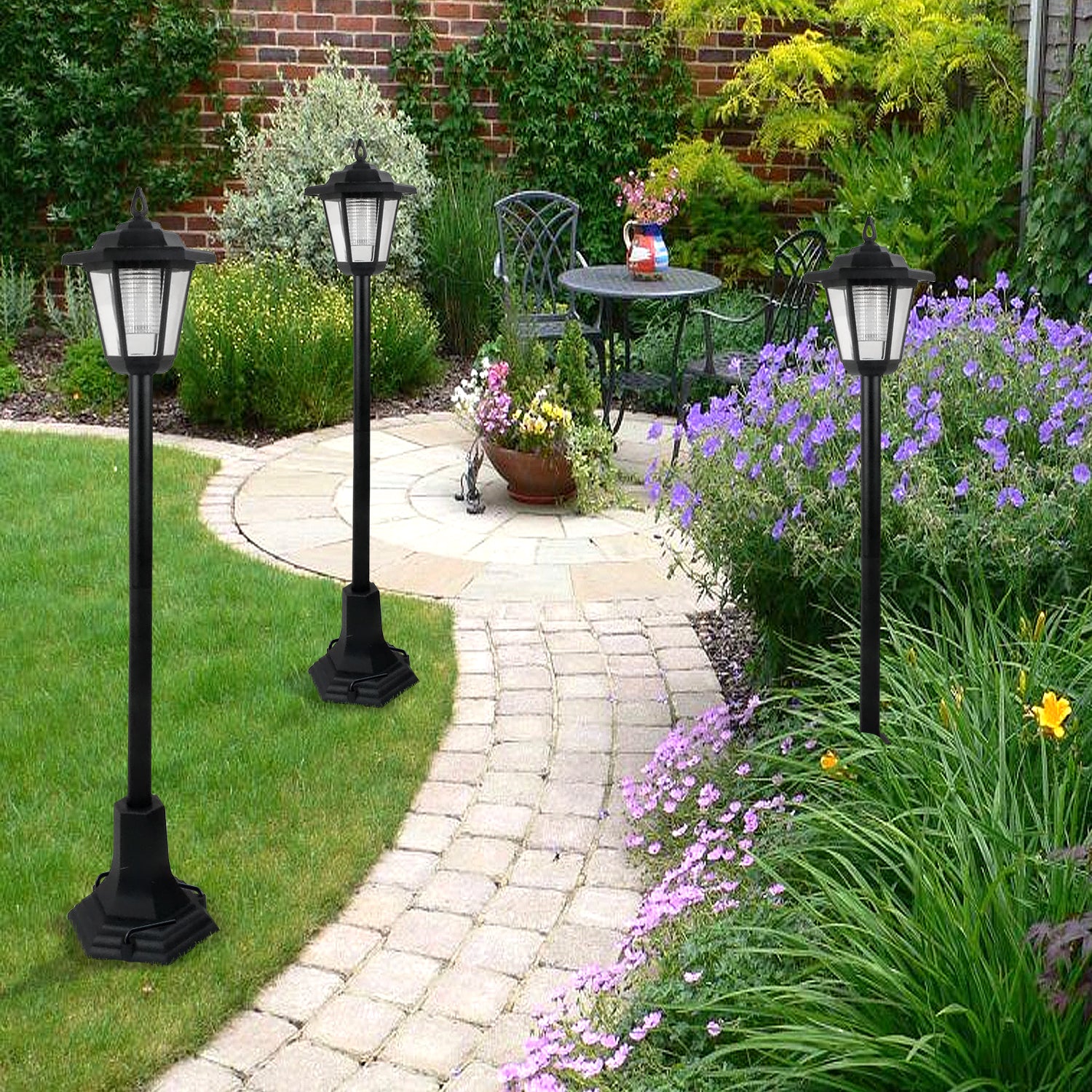 Set of 2 Solar Lamp Post Garden Lights