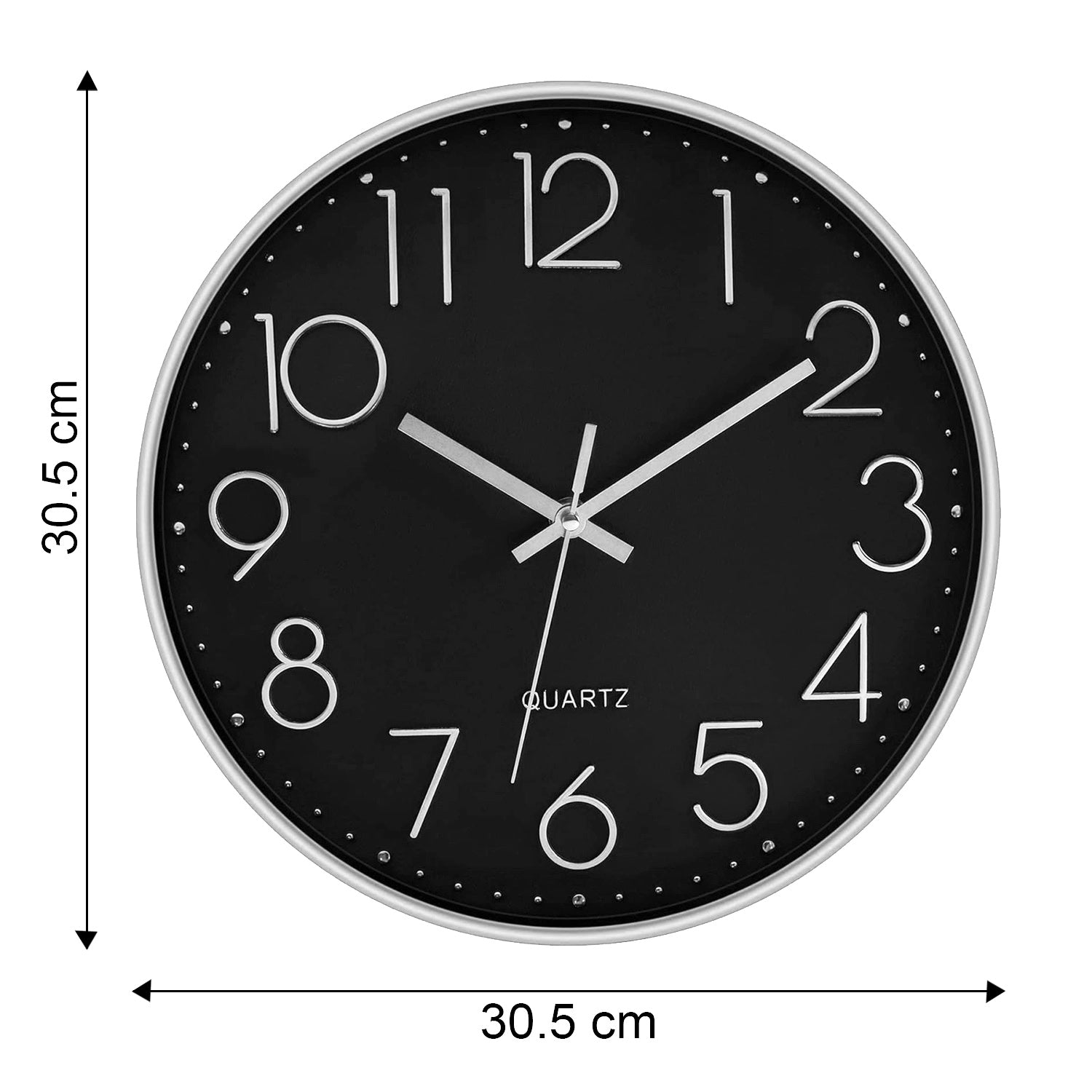 12 inch Wall Clock Silent Quartz Design - Choose Your Colour