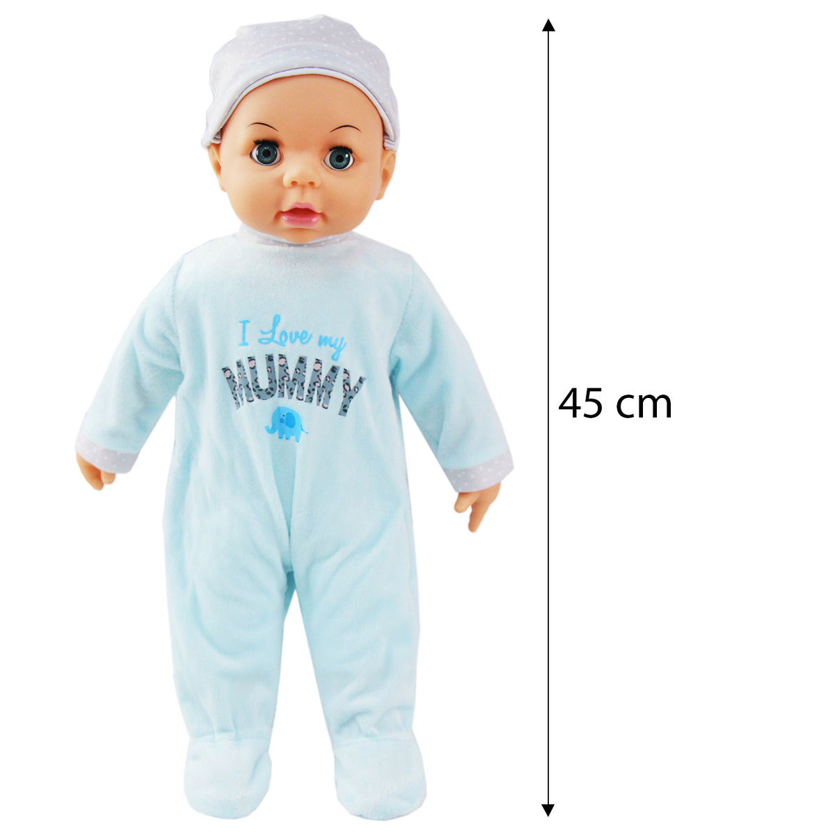 45cm Baby Doll with Hat & Fleece Babygrow | Pink or Blue Option