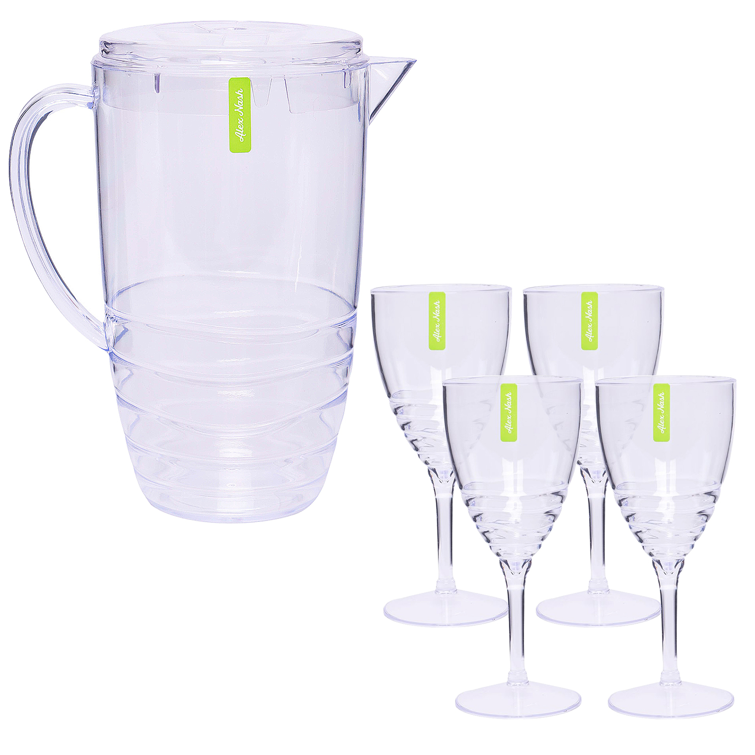 2 Litre Clear Plastic Swirl Drinks Pitcher Jug with Matching Cups