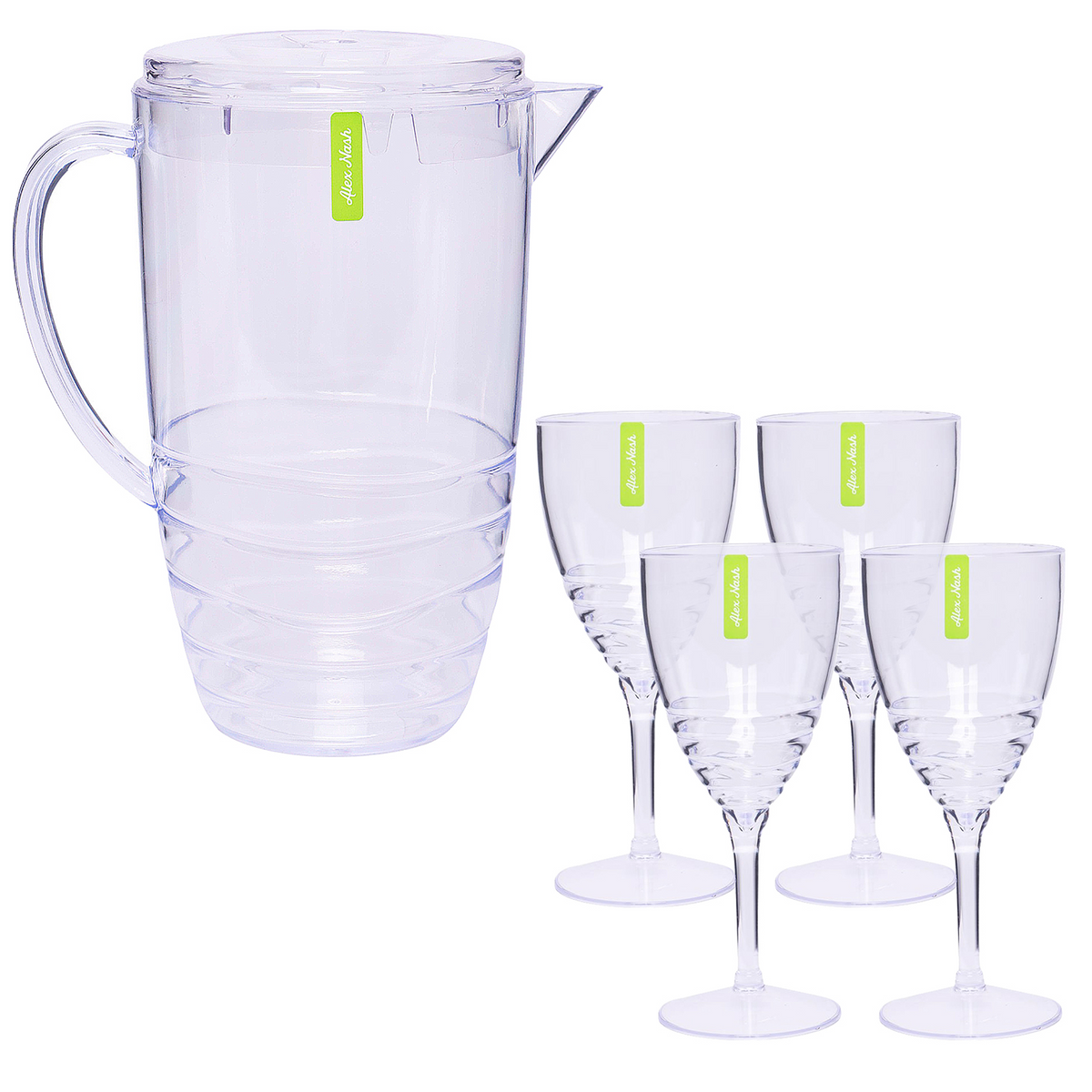 2 Litre Clear Plastic Swirl Drinks Pitcher Jug with Matching Cups