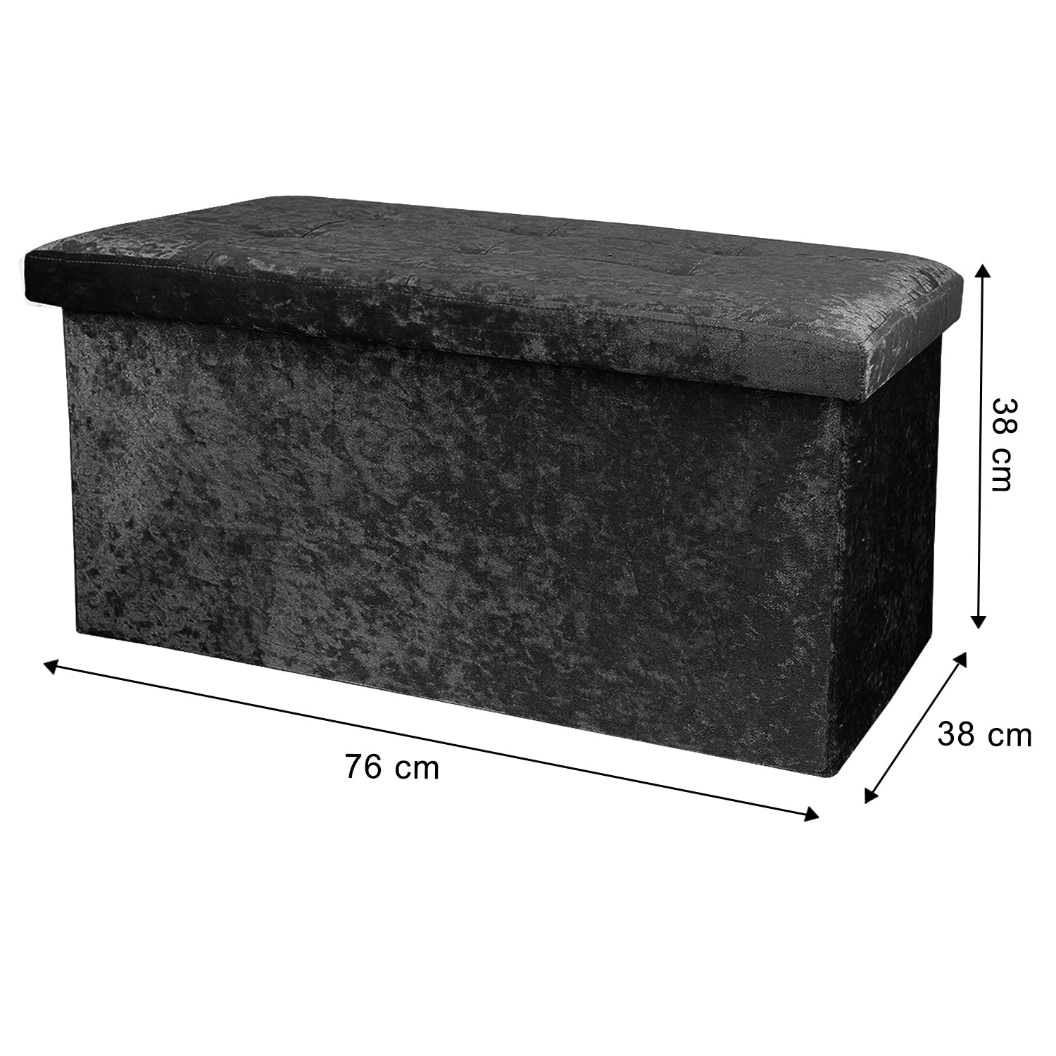 Large Black Double Crushed Velvet Storage Ottoman