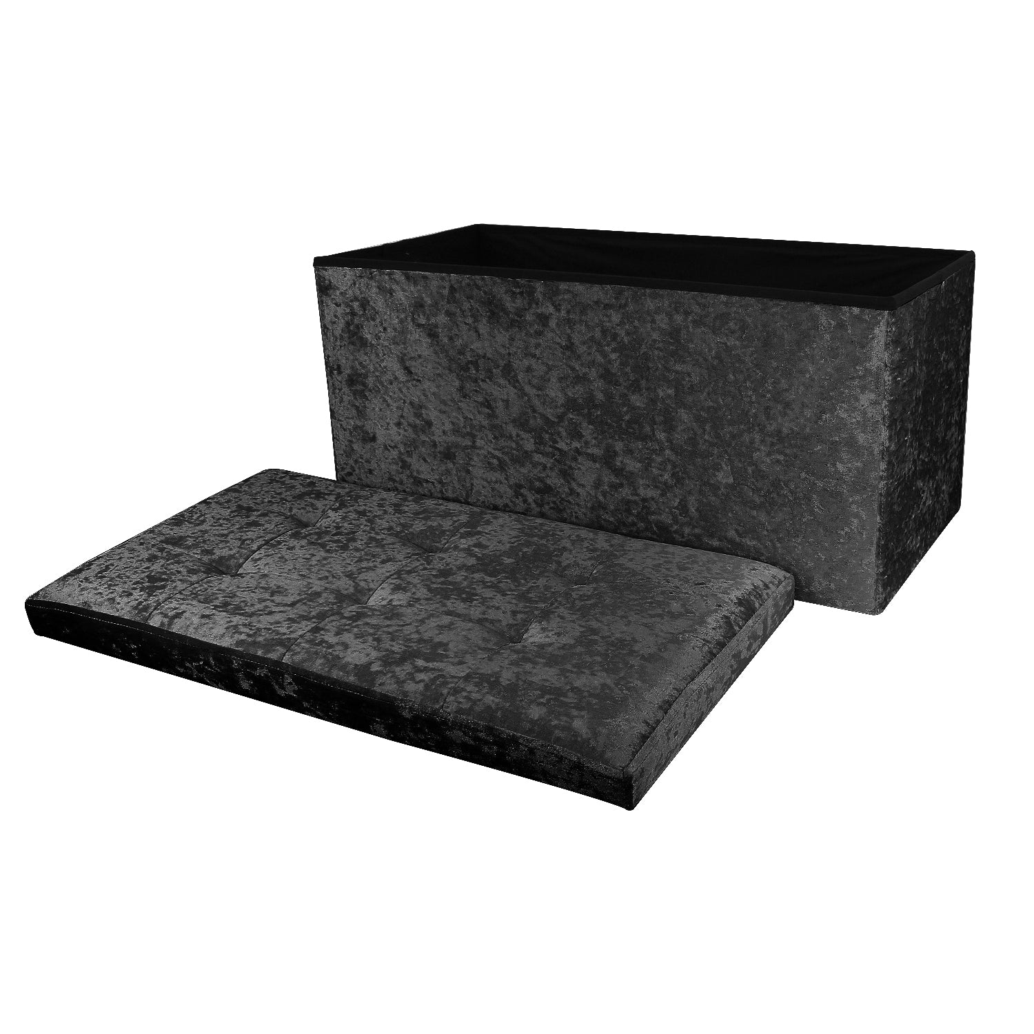 Large Black Double Crushed Velvet Storage Ottoman