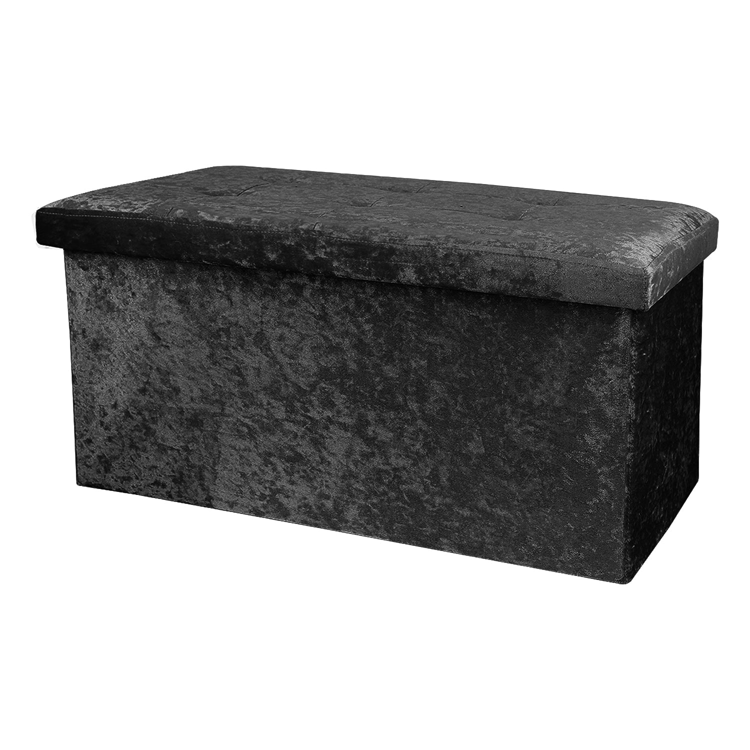 Large Black Double Crushed Velvet Storage Ottoman