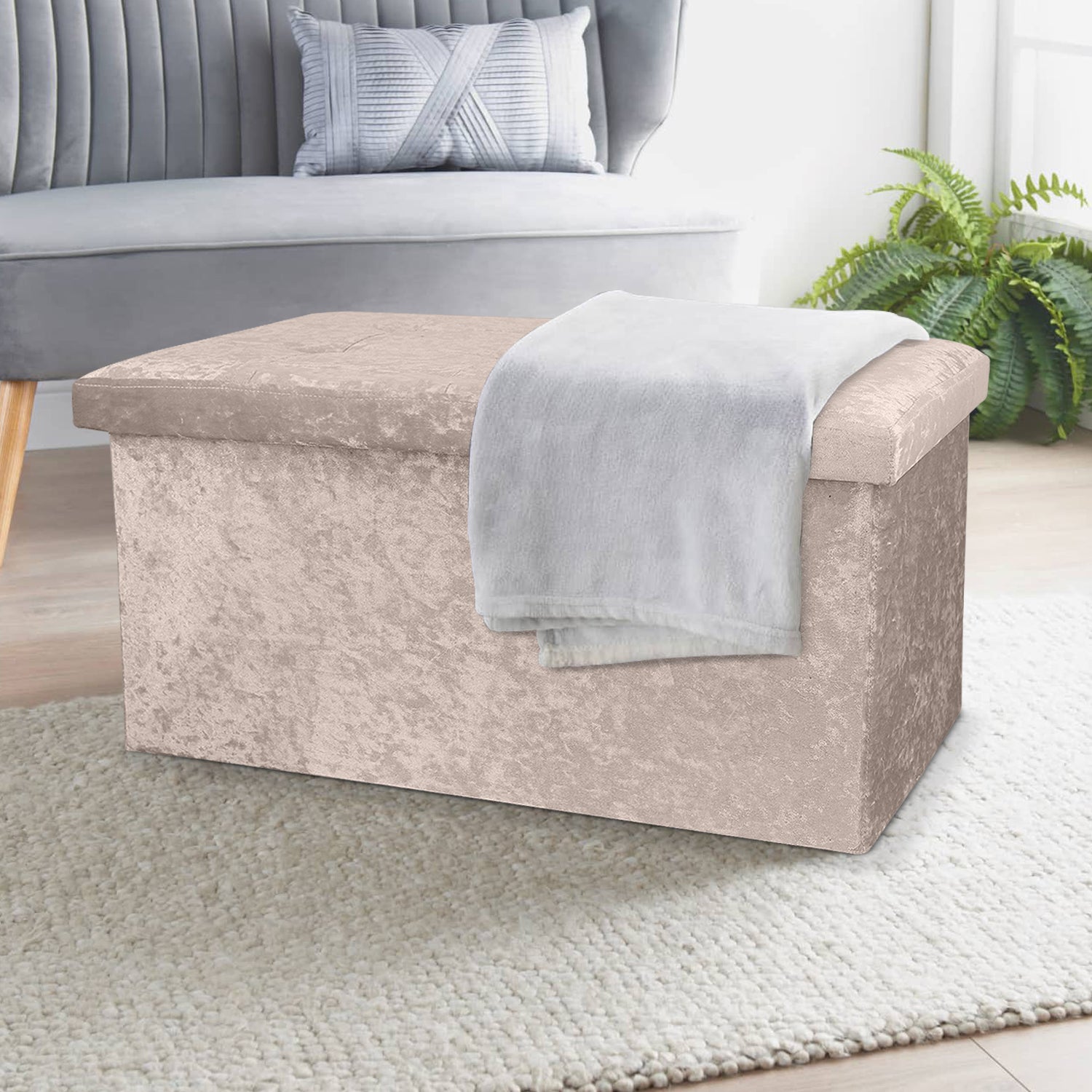 Large Cream Double Crushed Velvet Storage Ottoman