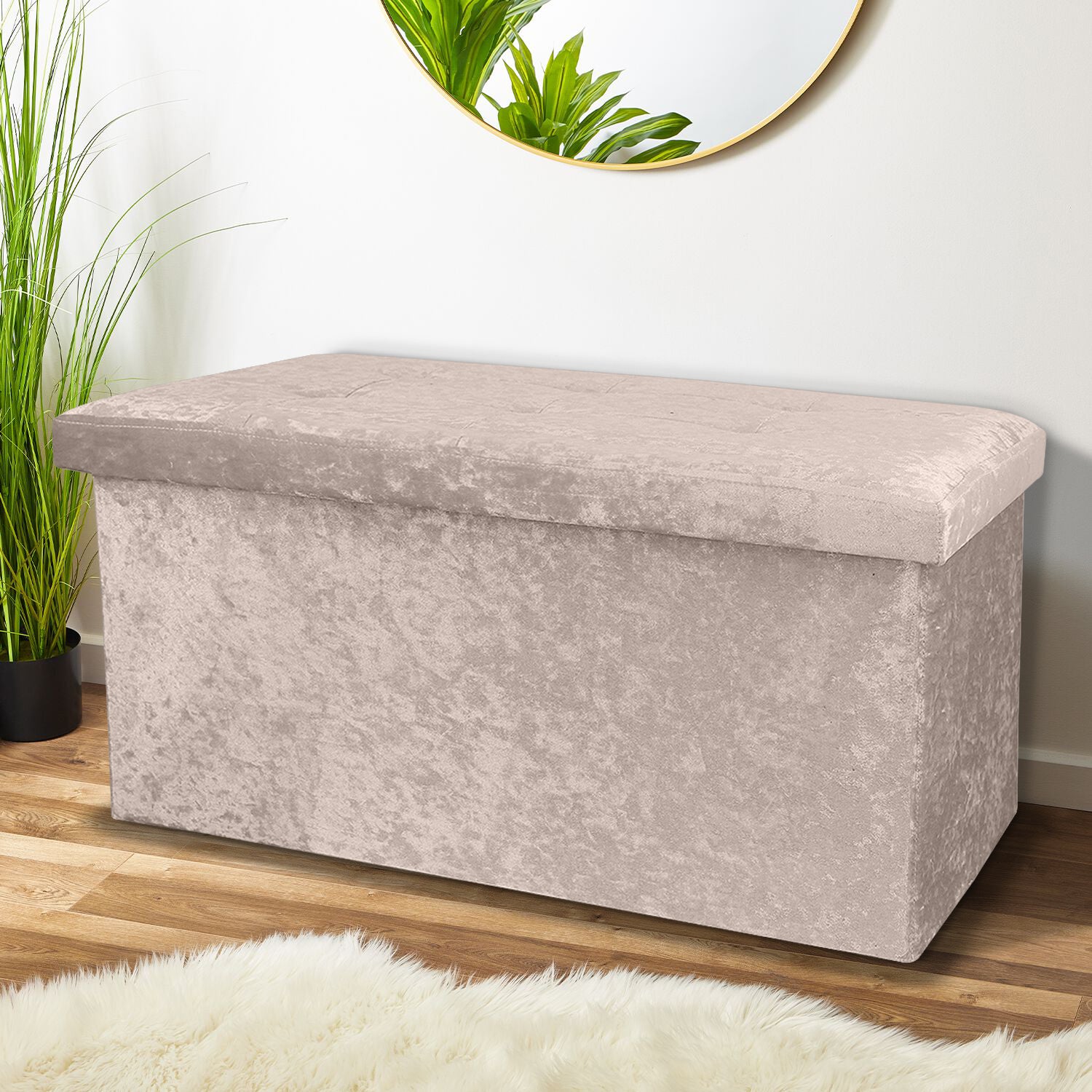 Large Cream Double Crushed Velvet Storage Ottoman